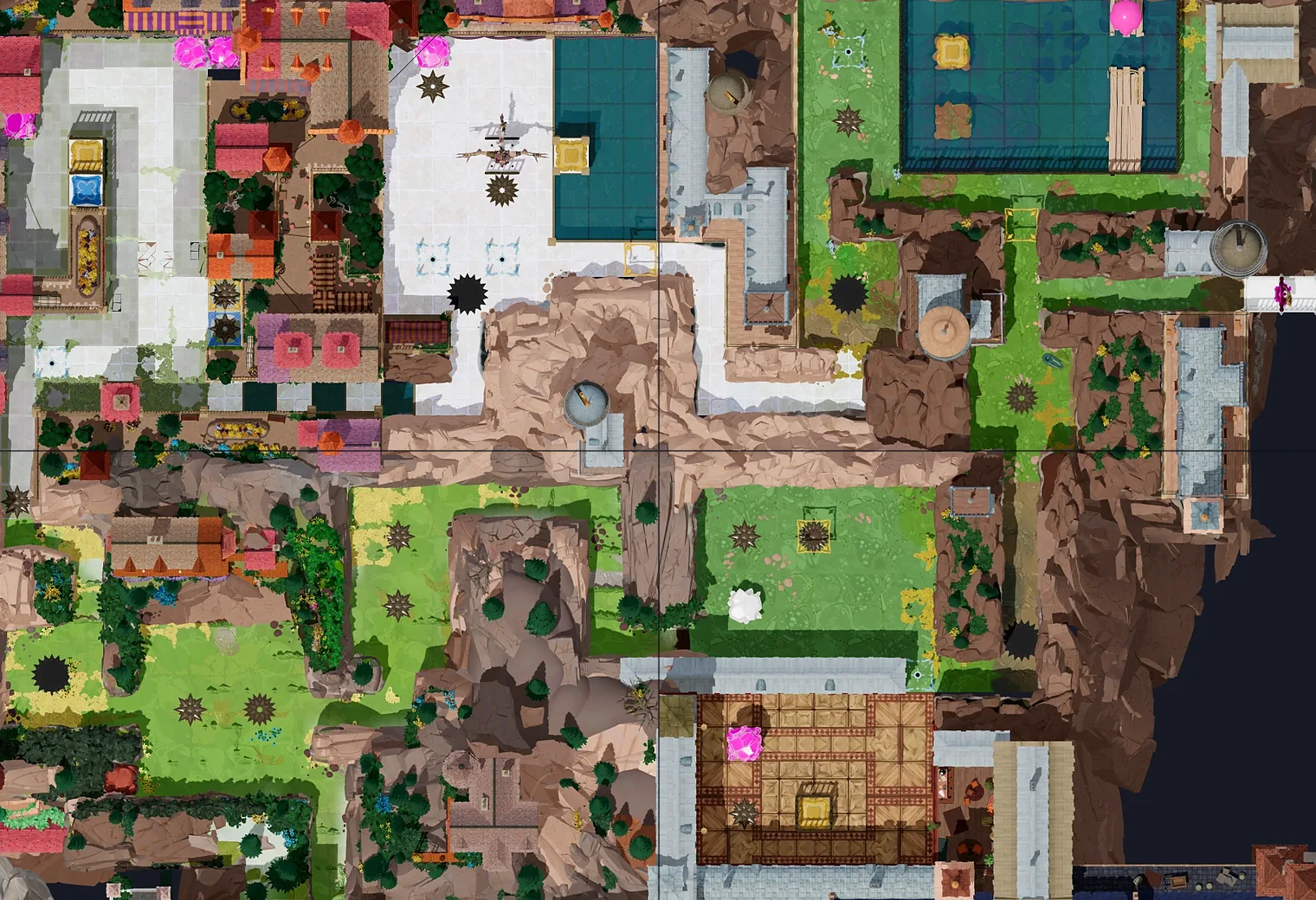 Map of Charmed Stacks with every puzzle entrance numbered