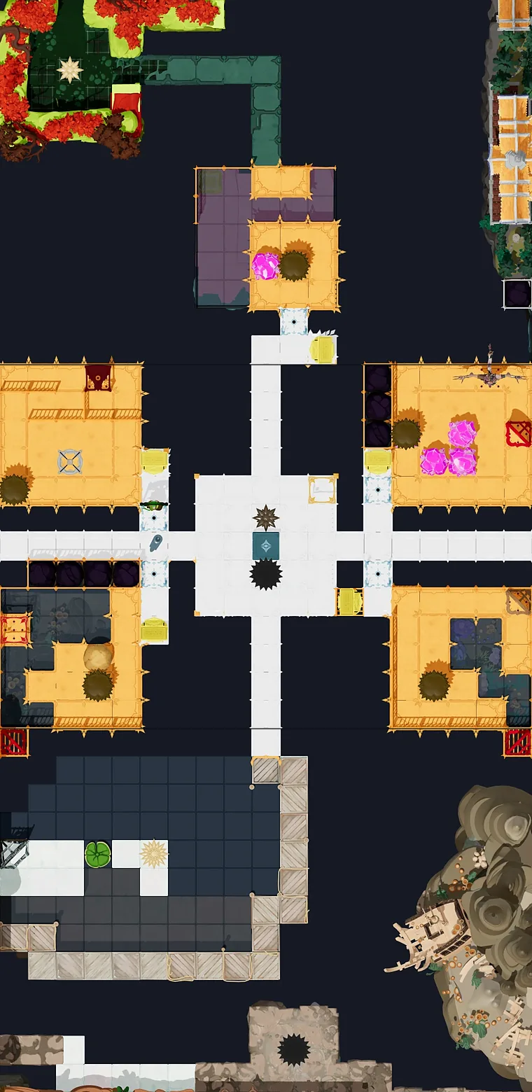 Map of Crossroads Low with every puzzle entrance numbered