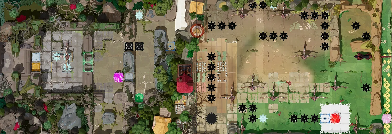 Map of Heroes 2: Monsters with every puzzle entrance numbered