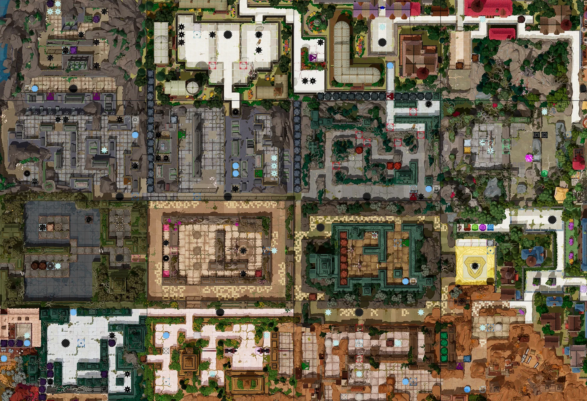 Map of Heroes and Light with every puzzle entrance numbered