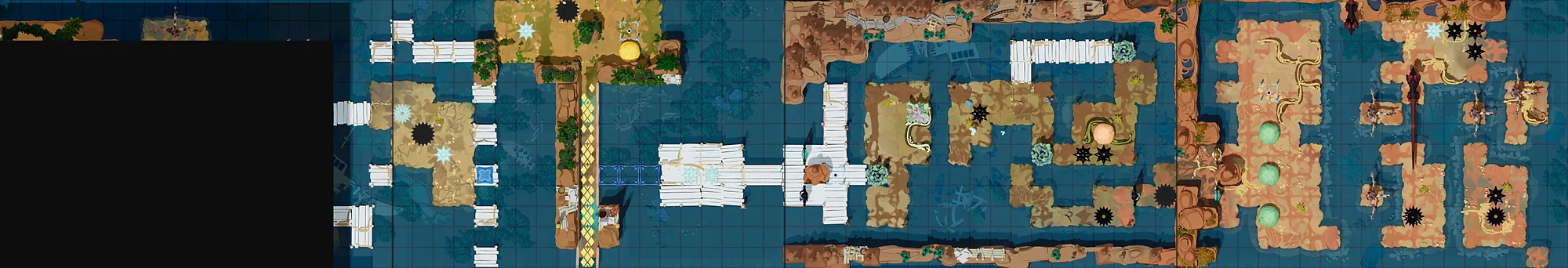 Map of Heroes and Stones, East with every puzzle entrance numbered