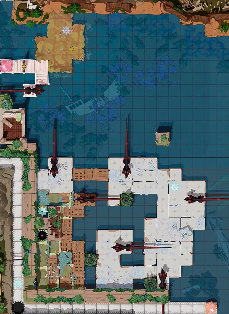 Map of Heroes and Water, North with every puzzle entrance numbered