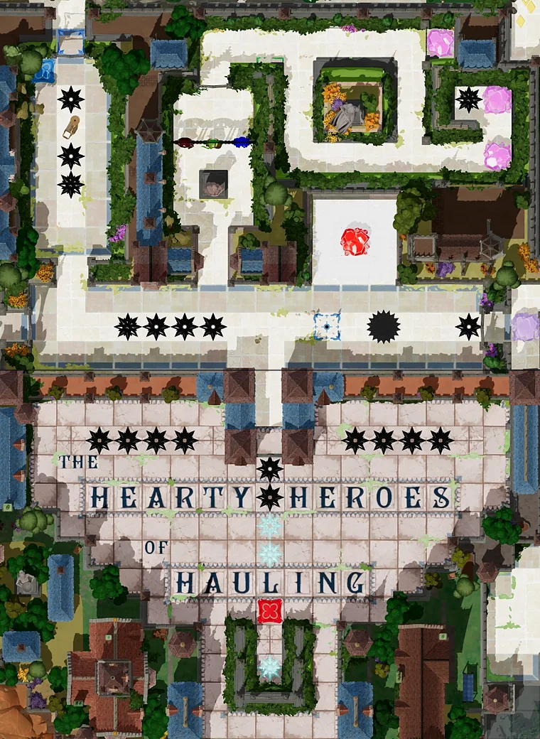 Map of Heroes of Hauling with every puzzle entrance numbered