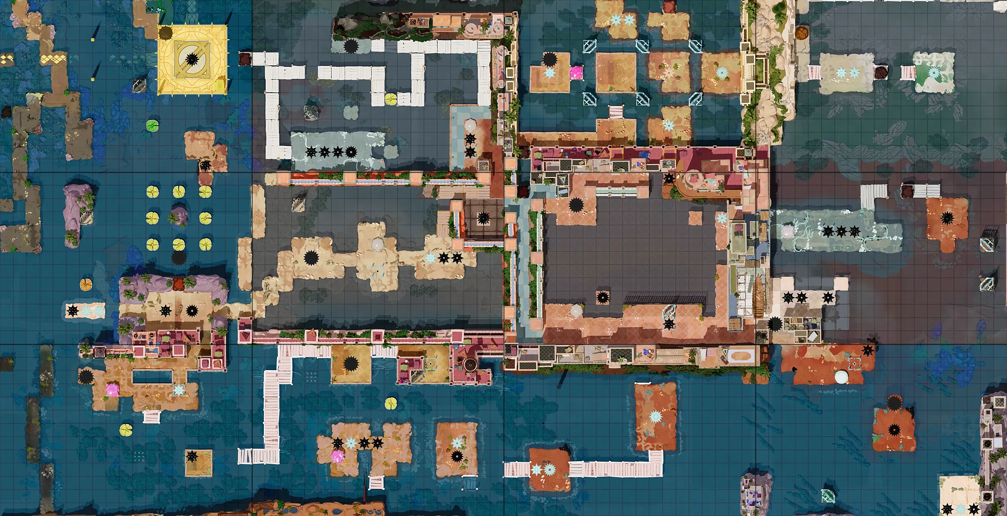 Map of Mirrors and Stones with every puzzle entrance numbered