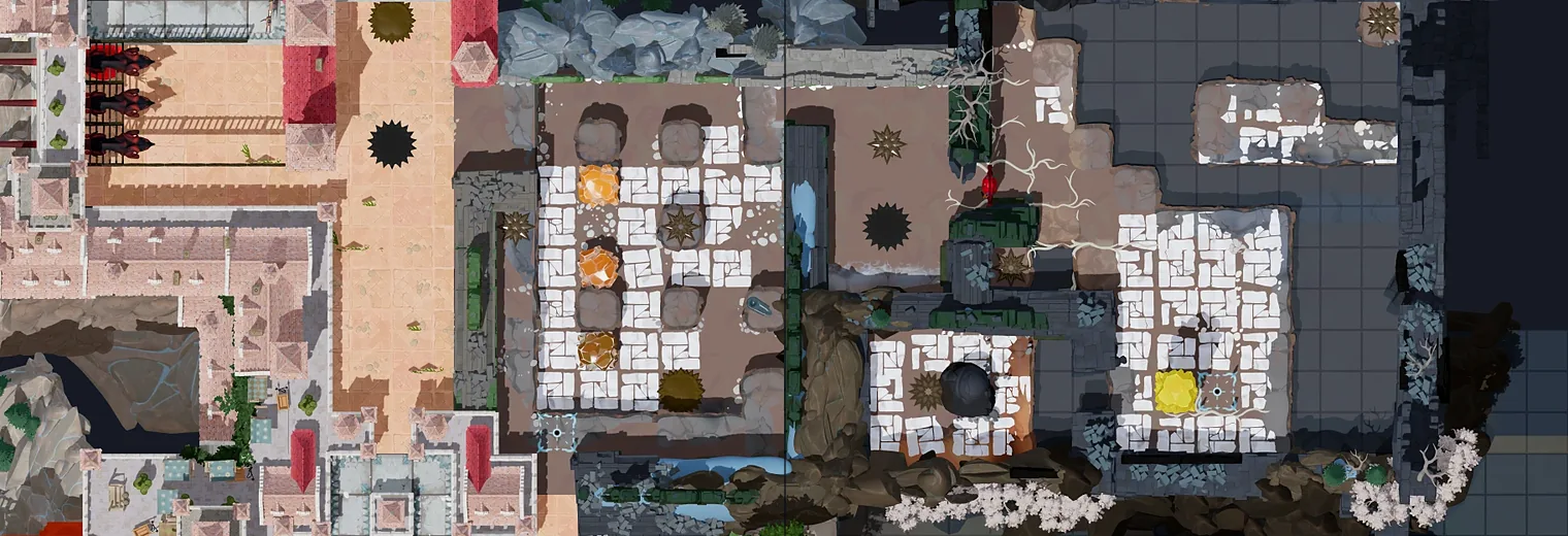 Map of Stacks and Water with every puzzle entrance numbered