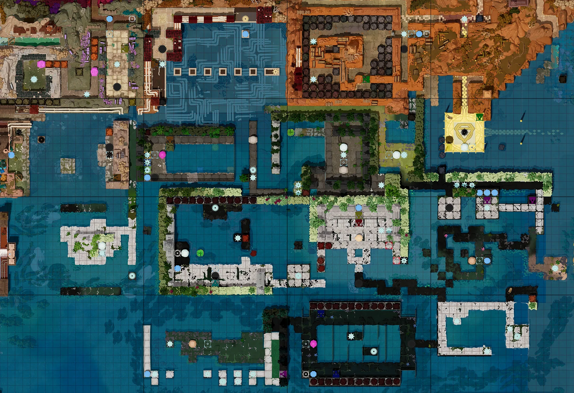 Map of Stones Illuminated with every puzzle entrance numbered