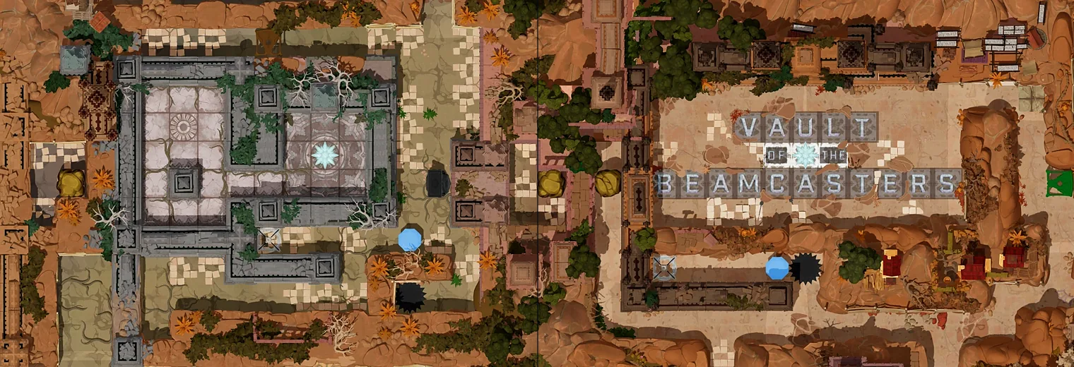 Map of Vault of the Beamcasters with every puzzle entrance numbered